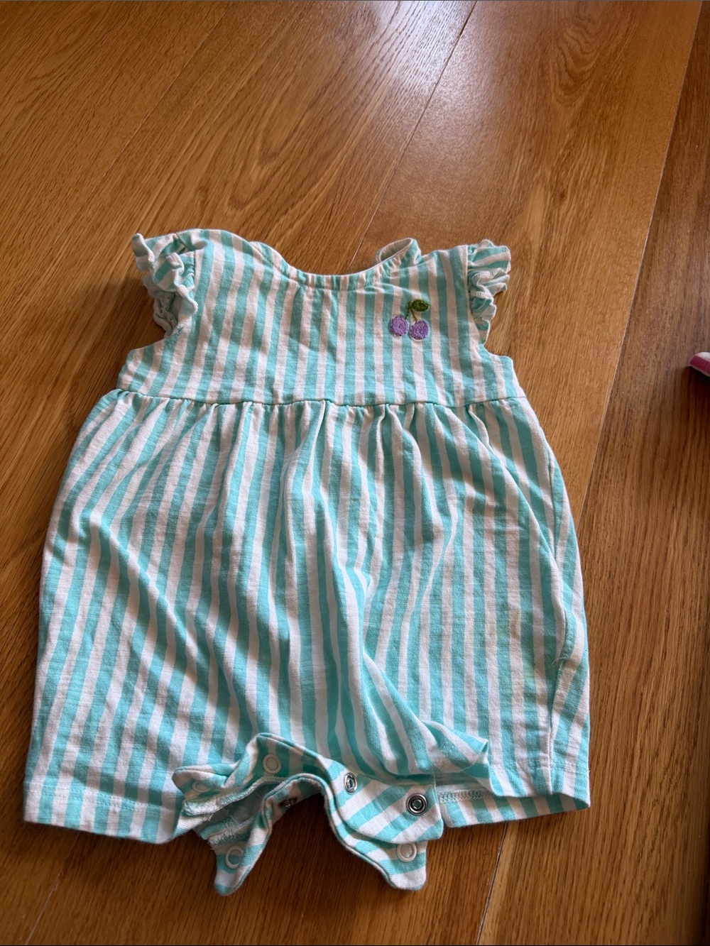 next Mint & White Striped Baby Romper with Cherry Patch